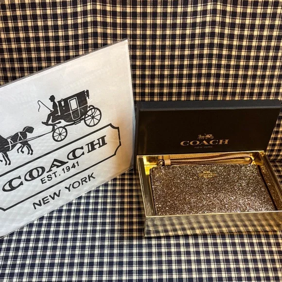 Coach Gold Glitter Wristlet - Picture 1 of 7